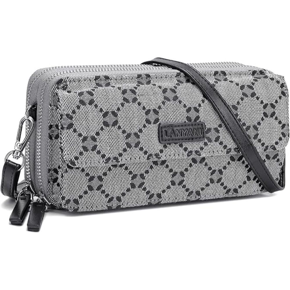 Women Grey Jacquard Imported Faux Leather Crossbody With Phone Pocket Bags